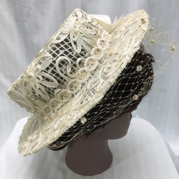 Ivory Eric Javits Straw Hat covered in Lace main image 4
